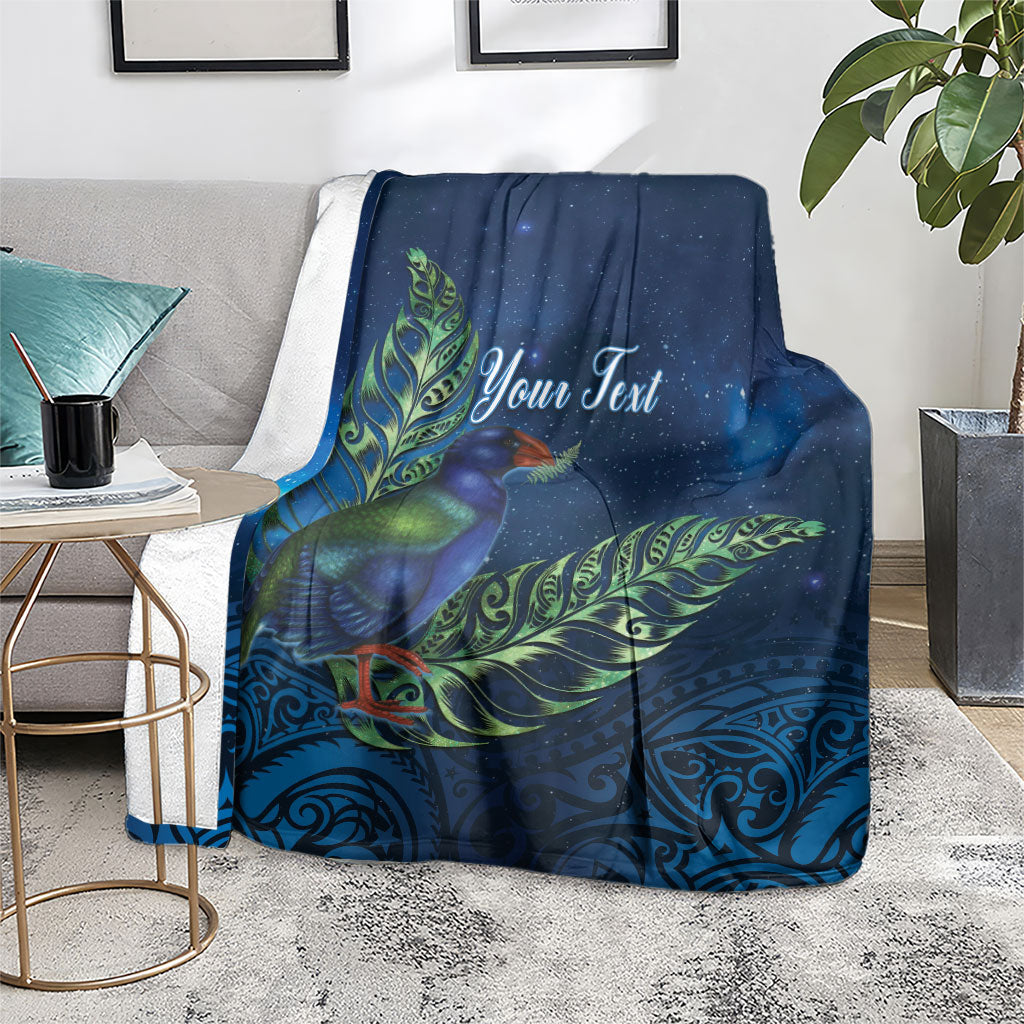 New Zealand Takahe Personalised Blanket Silver Fern Galaxy Polynesian Pattern