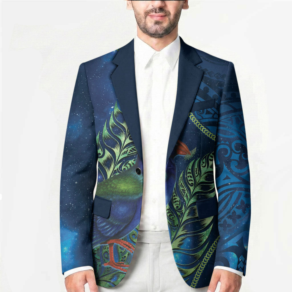 New Zealand Takahe Personalised Blazer Silver Fern Galaxy Polynesian Pattern
