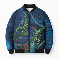 New Zealand Takahe Personalised Bomber Puffer Jacket Silver Fern Galaxy Polynesian Pattern LT22 Unisex Blue - Polynesian Pride