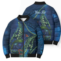 New Zealand Takahe Personalised Bomber Puffer Jacket Silver Fern Galaxy Polynesian Pattern LT22 - Polynesian Pride