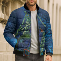 New Zealand Takahe Personalised Bomber Puffer Jacket Silver Fern Galaxy Polynesian Pattern LT22 - Polynesian Pride
