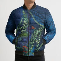 New Zealand Takahe Personalised Bomber Puffer Jacket Silver Fern Galaxy Polynesian Pattern LT22 - Polynesian Pride