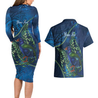 New Zealand Takahe Personalised Couples Matching Long Sleeve Bodycon Dress and Hawaiian Shirt Silver Fern Galaxy Polynesian Pattern LT22 - Polynesian Pride