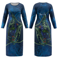 New Zealand Takahe Personalised Couples Matching Long Sleeve Bodycon Dress and Long Sleeve Button Shirt Silver Fern Galaxy Polynesian Pattern LT22 - Polynesian Pride