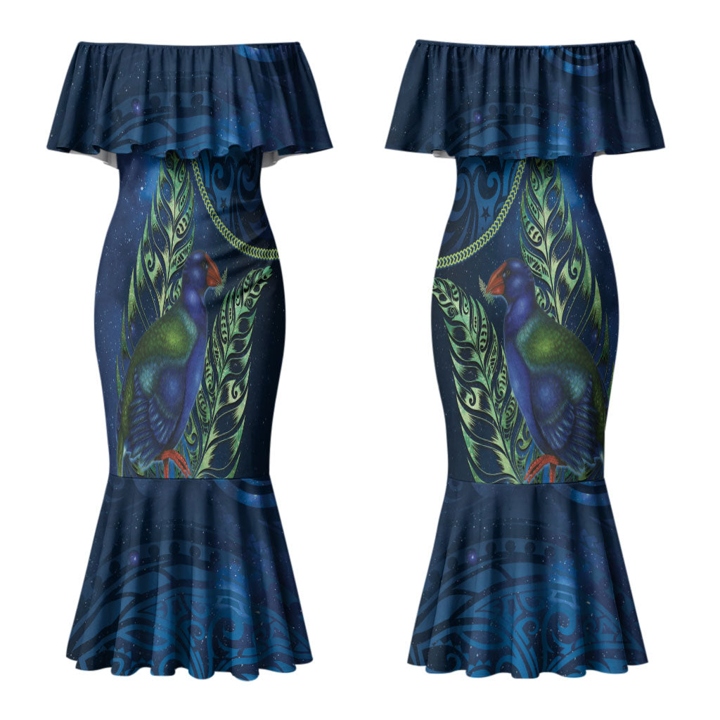New Zealand Takahe Personalised Couples Matching Mermaid Dress and Hawaiian Shirt Silver Fern Galaxy Polynesian Pattern LT22 - Polynesian Pride