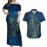 New Zealand Takahe Personalised Couples Matching Off Shoulder Maxi Dress and Hawaiian Shirt Silver Fern Galaxy Polynesian Pattern LT22 Blue - Polynesian Pride