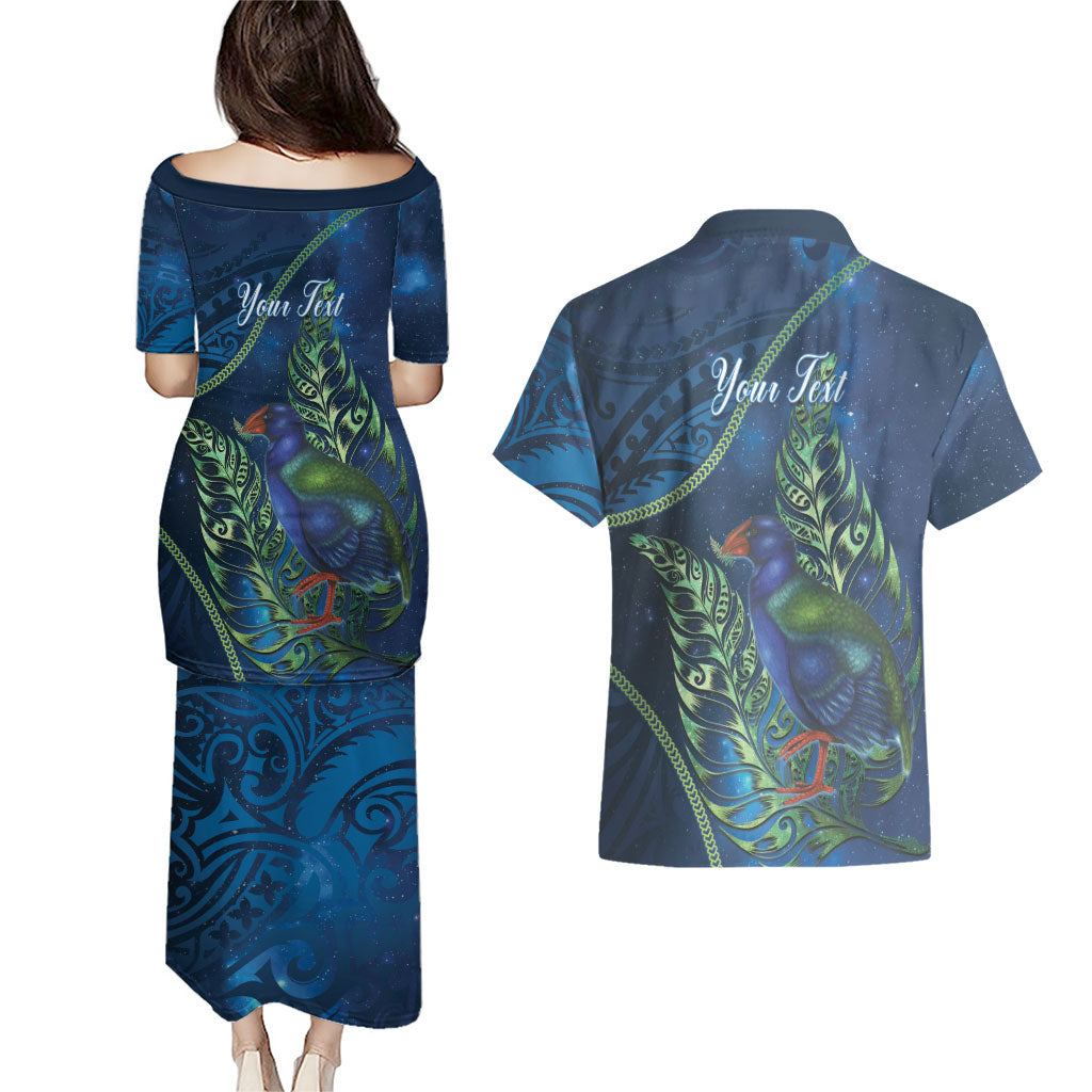 New Zealand Takahe Personalised Couples Matching Puletasi and Hawaiian Shirt Silver Fern Galaxy Polynesian Pattern LT22 - Polynesian Pride