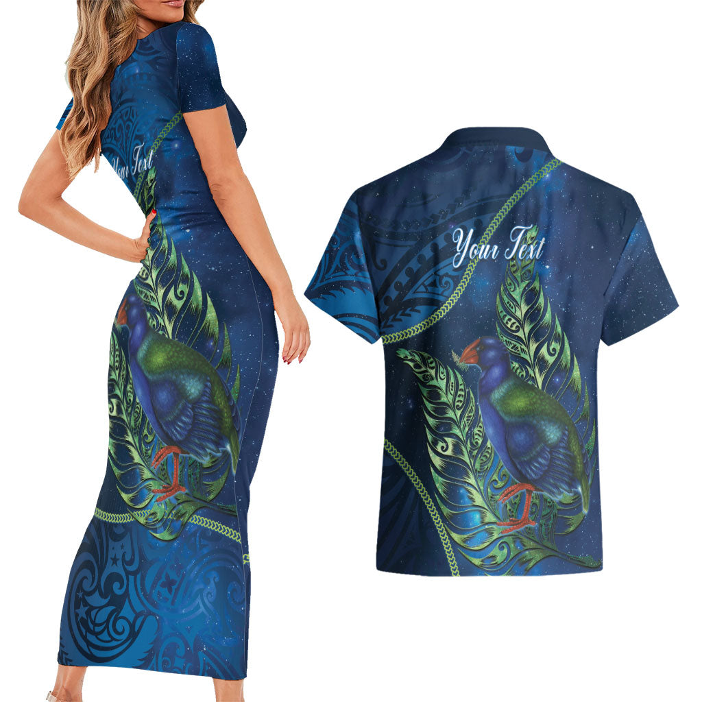 New Zealand Takahe Personalised Couples Matching Short Sleeve Bodycon Dress and Hawaiian Shirt Silver Fern Galaxy Polynesian Pattern LT22 - Polynesian Pride