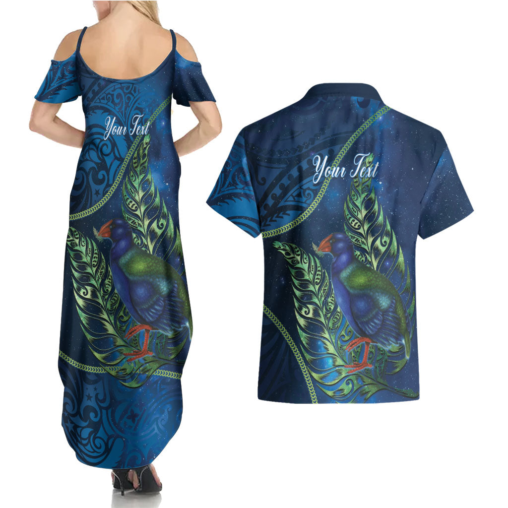 New Zealand Takahe Personalised Couples Matching Summer Maxi Dress and Hawaiian Shirt Silver Fern Galaxy Polynesian Pattern LT22 - Polynesian Pride