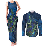 New Zealand Takahe Personalised Couples Matching Tank Maxi Dress and Long Sleeve Button Shirt Silver Fern Galaxy Polynesian Pattern LT22 Blue - Polynesian Pride