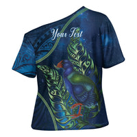 New Zealand Takahe Personalised Cross Shoulder Shirt Silver Fern Galaxy Polynesian Pattern