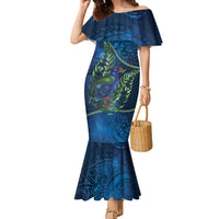 New Zealand Takahe Personalised Family Matching Mermaid Dress and Hawaiian Shirt Silver Fern Galaxy Polynesian Pattern LT22 Mom's Dress Blue - Polynesian Pride