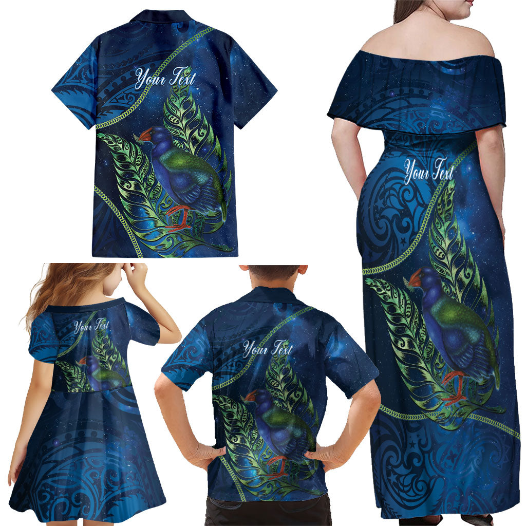 New Zealand Takahe Personalised Family Matching Off Shoulder Maxi Dress and Hawaiian Shirt Silver Fern Galaxy Polynesian Pattern LT22 - Polynesian Pride