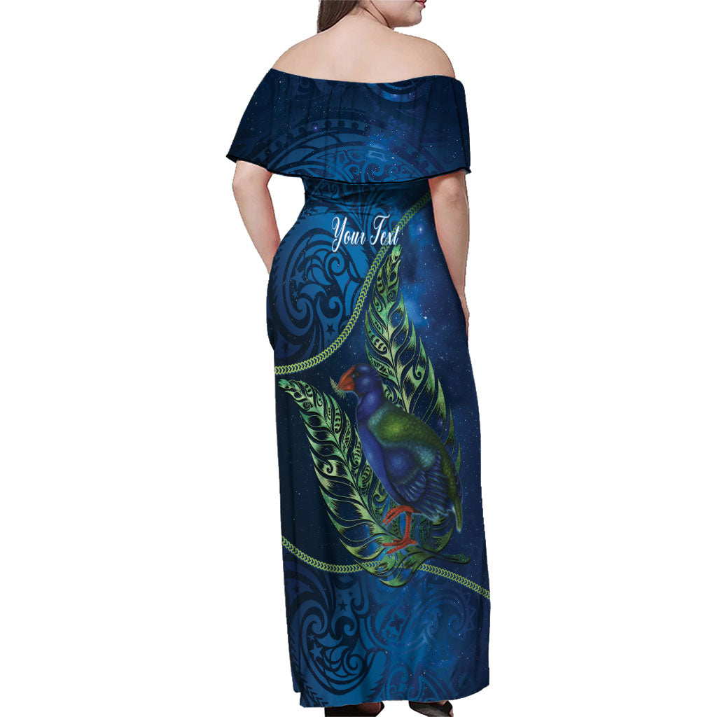 New Zealand Takahe Personalised Family Matching Off Shoulder Maxi Dress and Hawaiian Shirt Silver Fern Galaxy Polynesian Pattern LT22 - Polynesian Pride