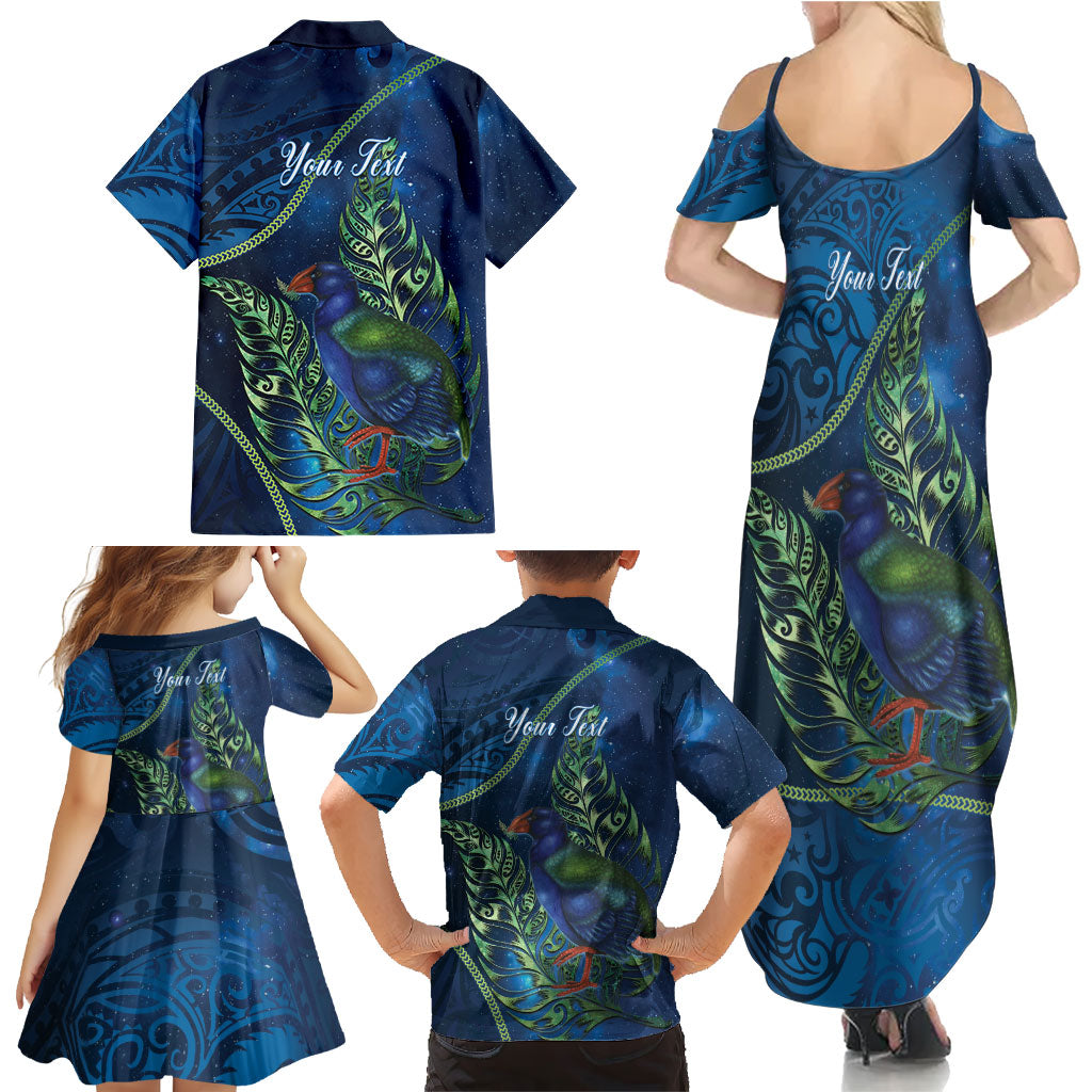 New Zealand Takahe Personalised Family Matching Summer Maxi Dress and Hawaiian Shirt Silver Fern Galaxy Polynesian Pattern LT22 - Polynesian Pride