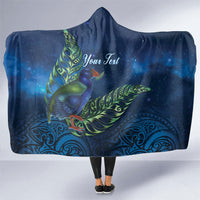 New Zealand Takahe Personalised Hooded Blanket Silver Fern Galaxy Polynesian Pattern LT22 One Size Blue - Polynesian Pride