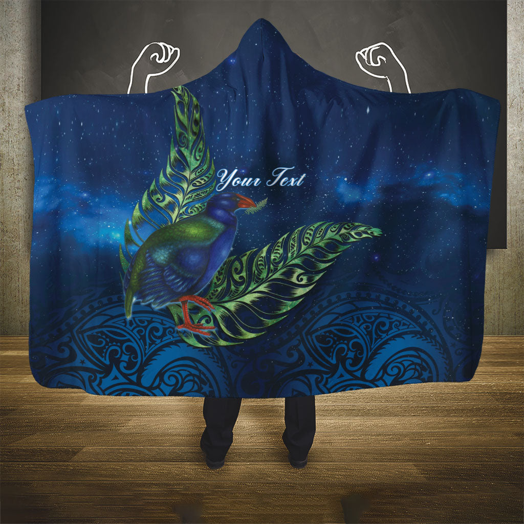 New Zealand Takahe Personalised Hooded Blanket Silver Fern Galaxy Polynesian Pattern LT22 - Polynesian Pride