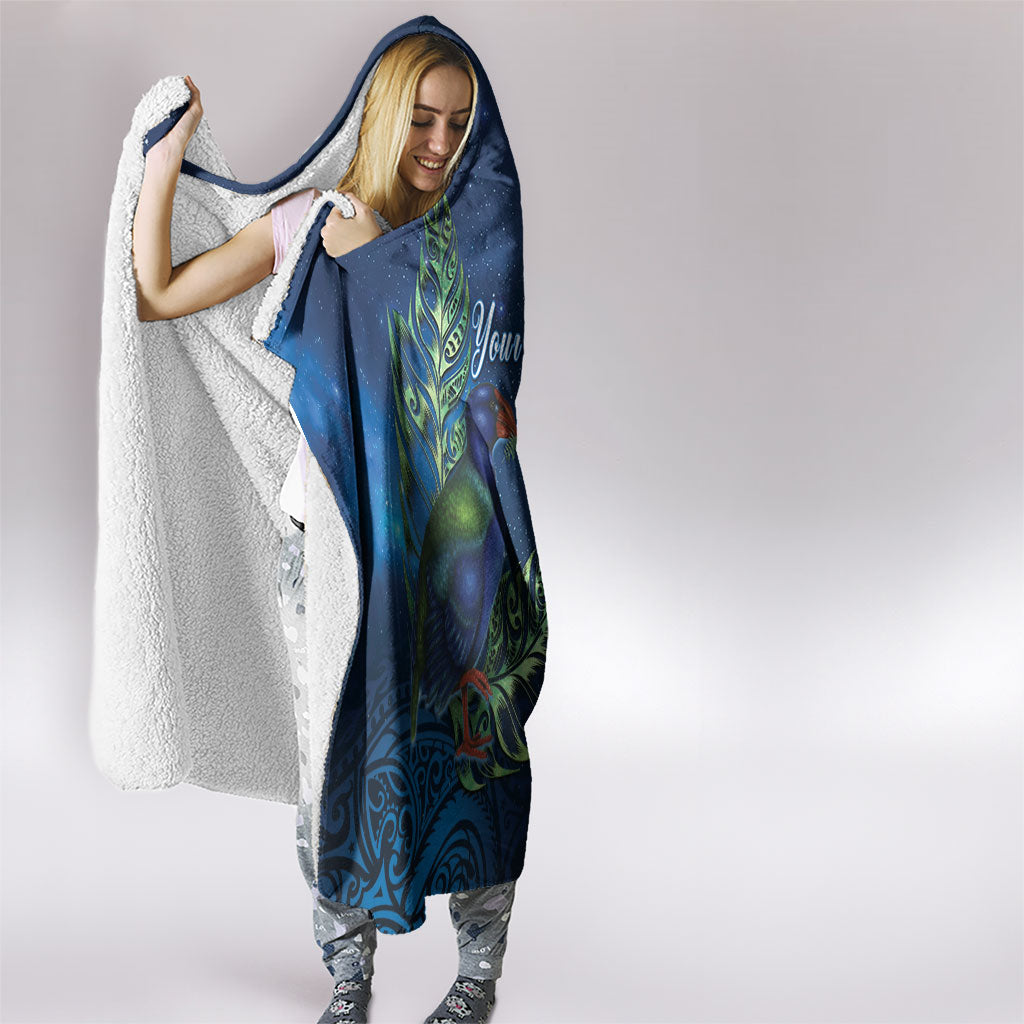 New Zealand Takahe Personalised Hooded Blanket Silver Fern Galaxy Polynesian Pattern LT22 - Polynesian Pride