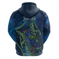 New Zealand Takahe Personalised Hoodie Silver Fern Galaxy Polynesian Pattern