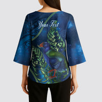 New Zealand Takahe Personalised Kimono Sleeve Blouse Silver Fern Galaxy Polynesian Pattern