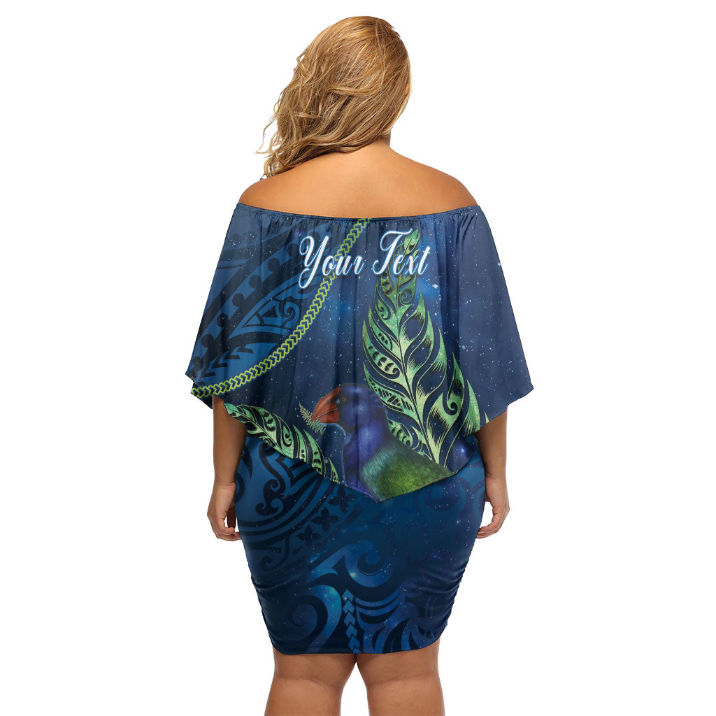 New Zealand Takahe Personalised Off Shoulder Short Dress Silver Fern Galaxy Polynesian Pattern