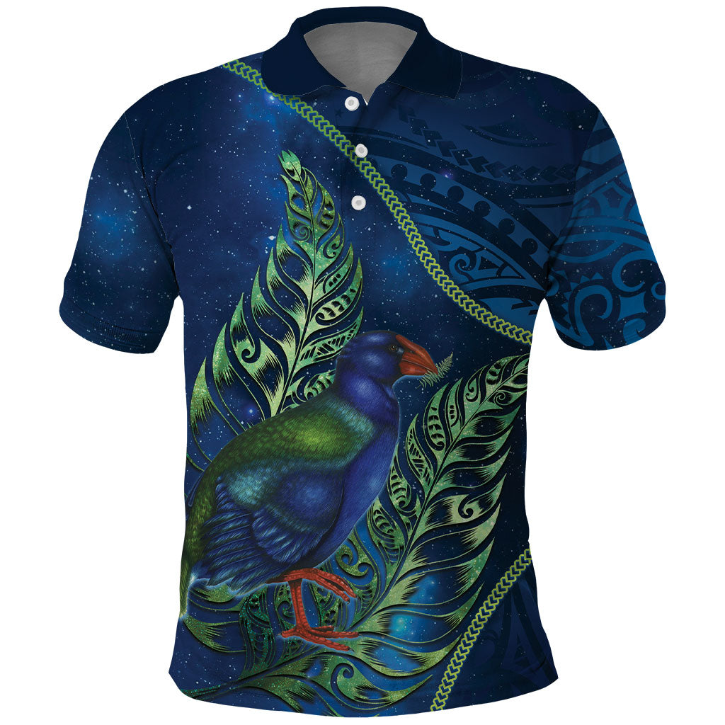 New Zealand Takahe Personalised Polo Shirt Silver Fern Galaxy Polynesian Pattern