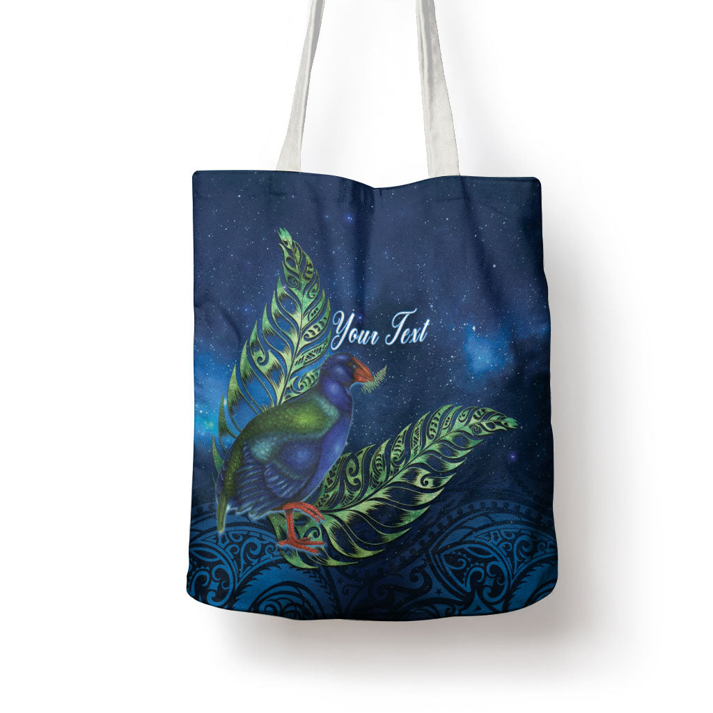 New Zealand Takahe Personalised Tote Bag Silver Fern Galaxy Polynesian Pattern
