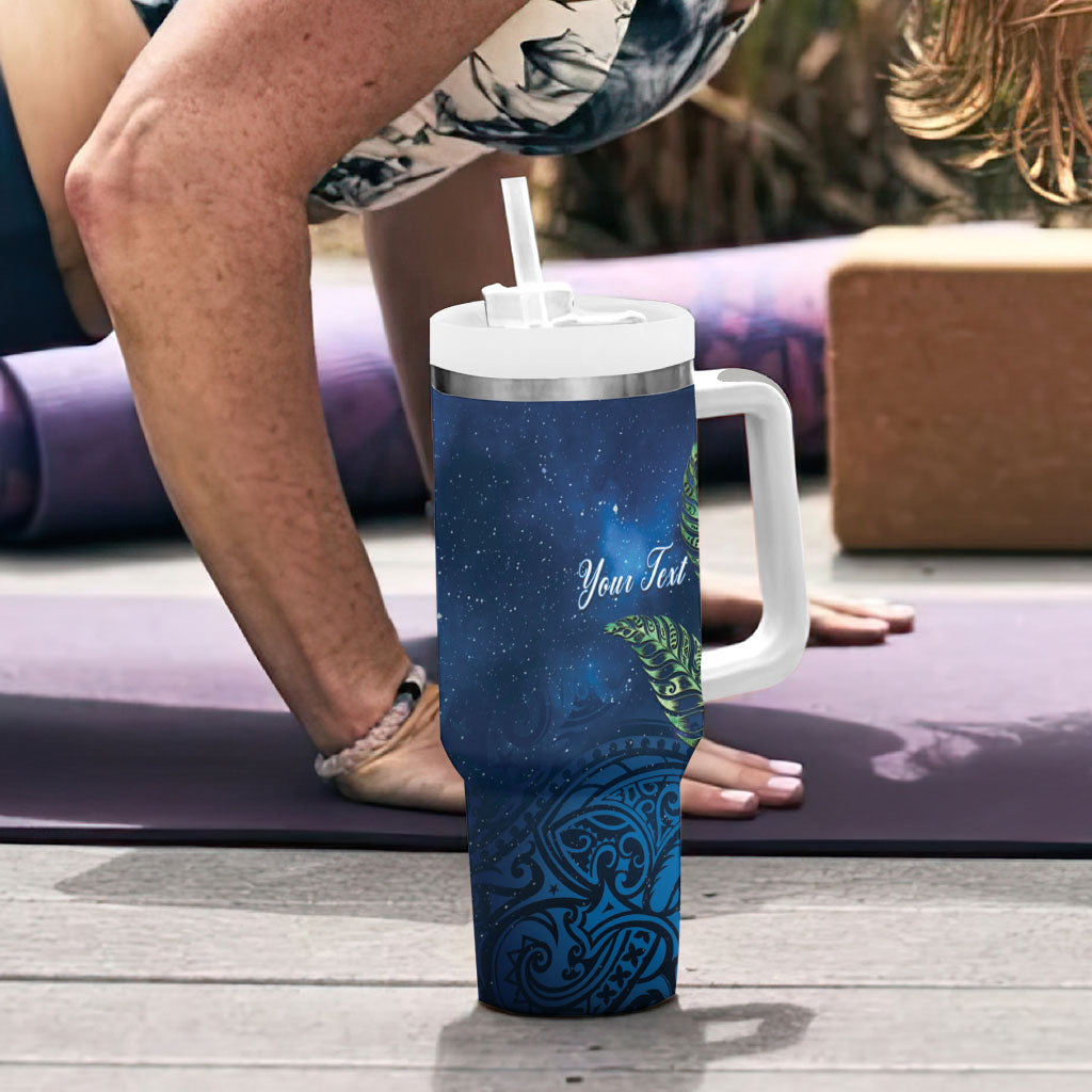 New Zealand Takahe Personalised Tumbler With Handle Silver Fern Galaxy Polynesian Pattern