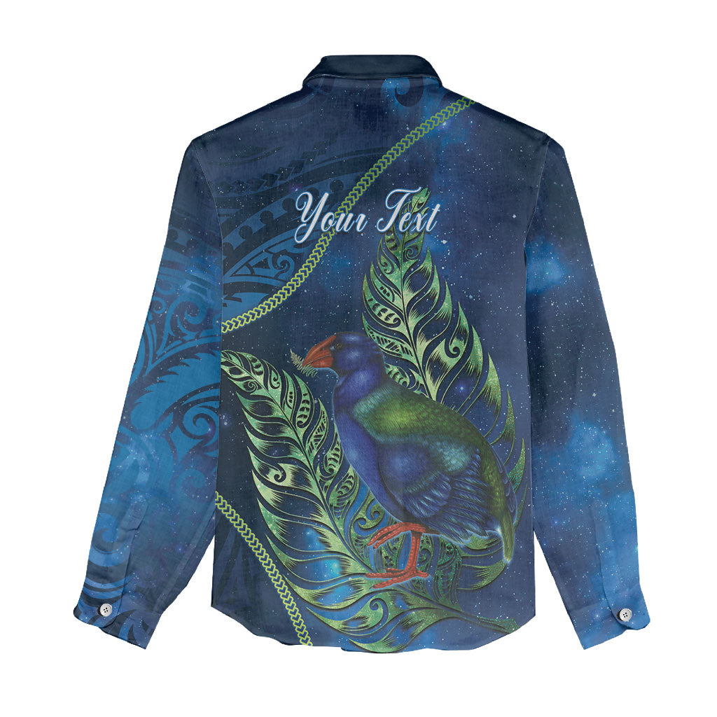 New Zealand Takahe Personalised Women Casual Shirt Silver Fern Galaxy Polynesian Pattern