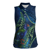 New Zealand Takahe Personalised Women Sleeveless Polo Shirt Silver Fern Galaxy Polynesian Pattern LT22 Female Blue - Polynesian Pride