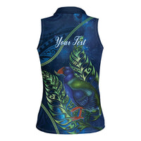 New Zealand Takahe Personalised Women Sleeveless Polo Shirt Silver Fern Galaxy Polynesian Pattern LT22 - Polynesian Pride