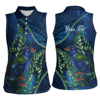 New Zealand Takahe Personalised Women Sleeveless Polo Shirt Silver Fern Galaxy Polynesian Pattern LT22 - Polynesian Pride