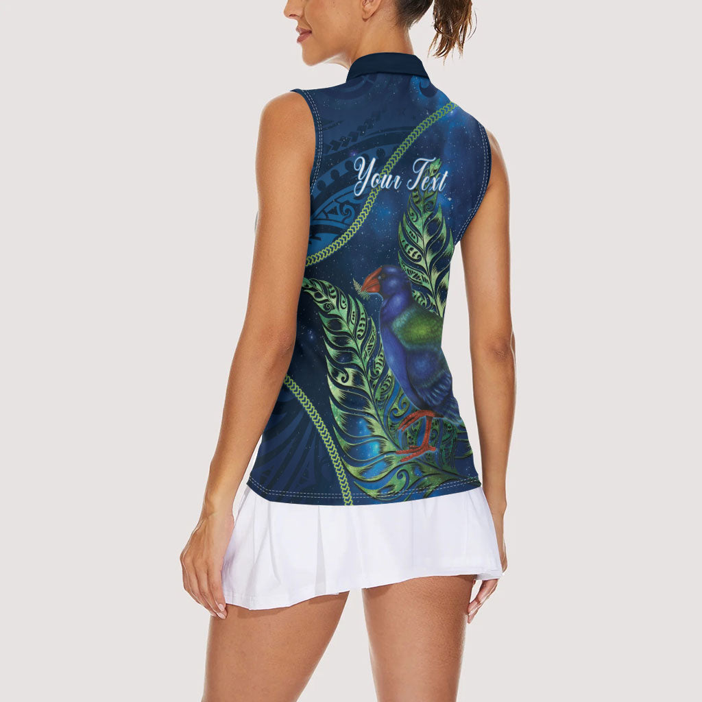 New Zealand Takahe Personalised Women Sleeveless Polo Shirt Silver Fern Galaxy Polynesian Pattern LT22 - Polynesian Pride