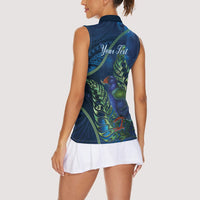 New Zealand Takahe Personalised Women Sleeveless Polo Shirt Silver Fern Galaxy Polynesian Pattern LT22 - Polynesian Pride
