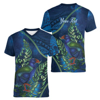 New Zealand Takahe Personalised Women V-Neck T-Shirt Silver Fern Galaxy Polynesian Pattern LT22 - Polynesian Pride