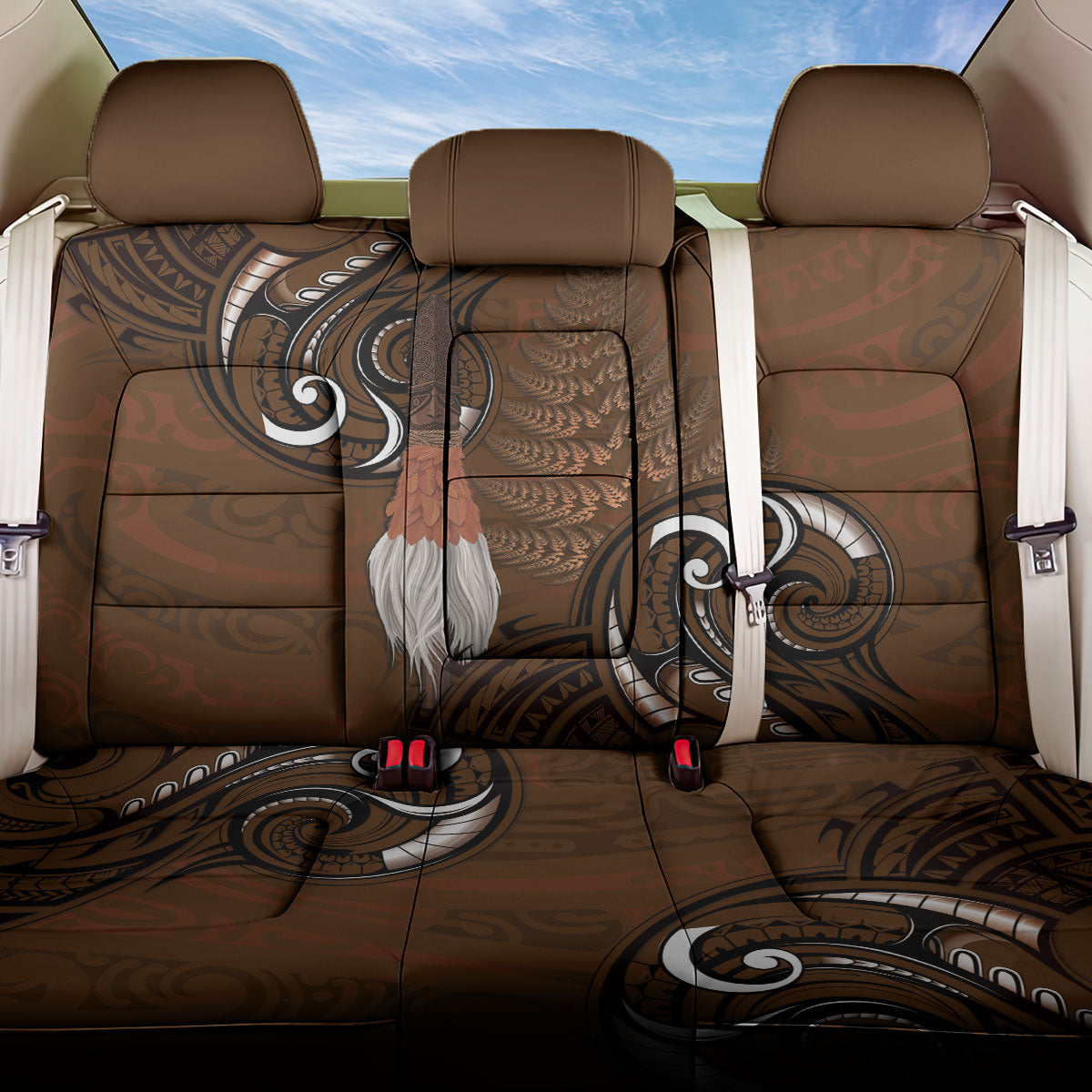 New Zealand Taiaha Back Car Seat Cover Maori Weapon Silver Fern Maori Pattern LT22 One Size Brown - Polynesian Pride