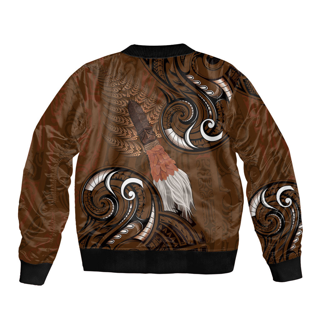 New Zealand Taiaha Bomber Jacket Maori Weapon Silver Fern Maori Pattern