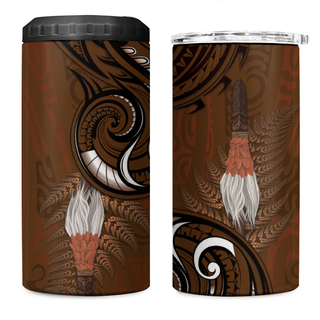 New Zealand Taiaha 4 in 1 Can Cooler Tumbler Maori Weapon Silver Fern Maori Pattern LT22 One Size: 16 oz Brown - Polynesian Pride