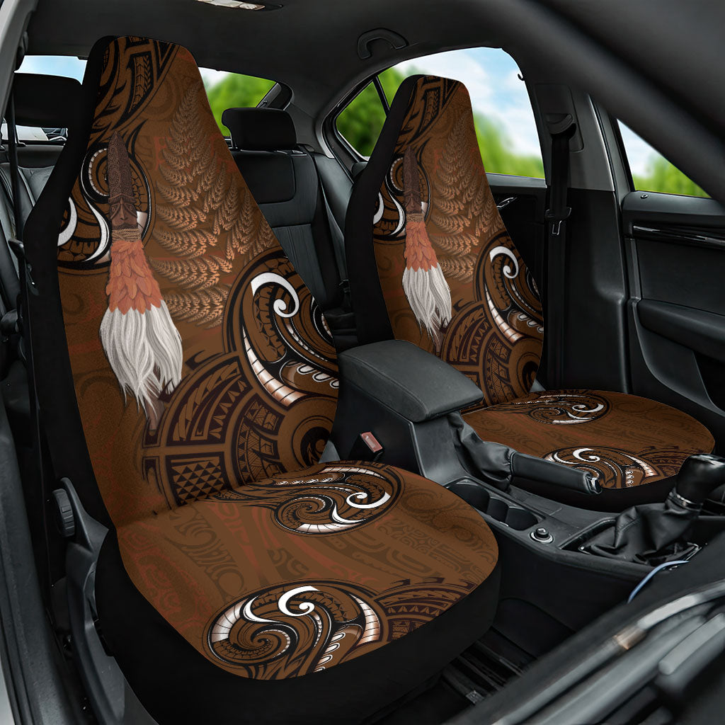 New Zealand Taiaha Car Seat Cover Maori Weapon Silver Fern Maori Pattern LT22 One Size Brown - Polynesian Pride