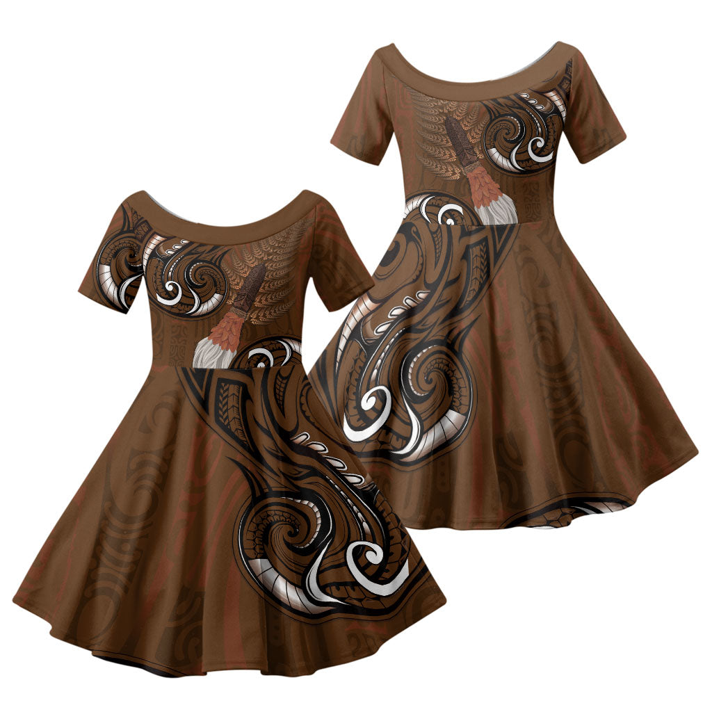New Zealand Taiaha Family Matching Long Sleeve Bodycon Dress and Hawaiian Shirt Maori Weapon Silver Fern Maori Pattern
