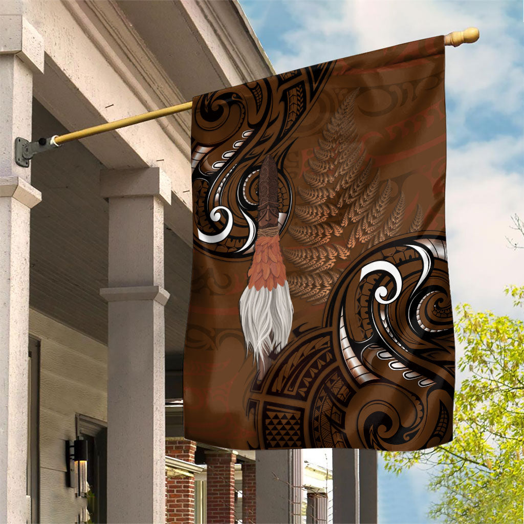 New Zealand Taiaha Garden Flag Maori Weapon Silver Fern Maori Pattern LT22 House Flag Brown - Polynesian Pride