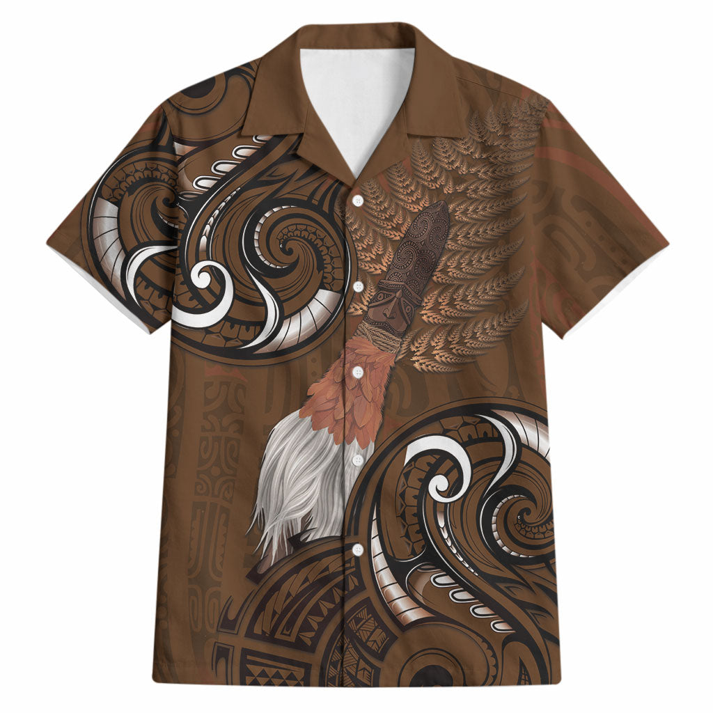 New Zealand Taiaha Hawaiian Shirt Maori Weapon Silver Fern Maori Pattern LT22 Brown - Polynesian Pride