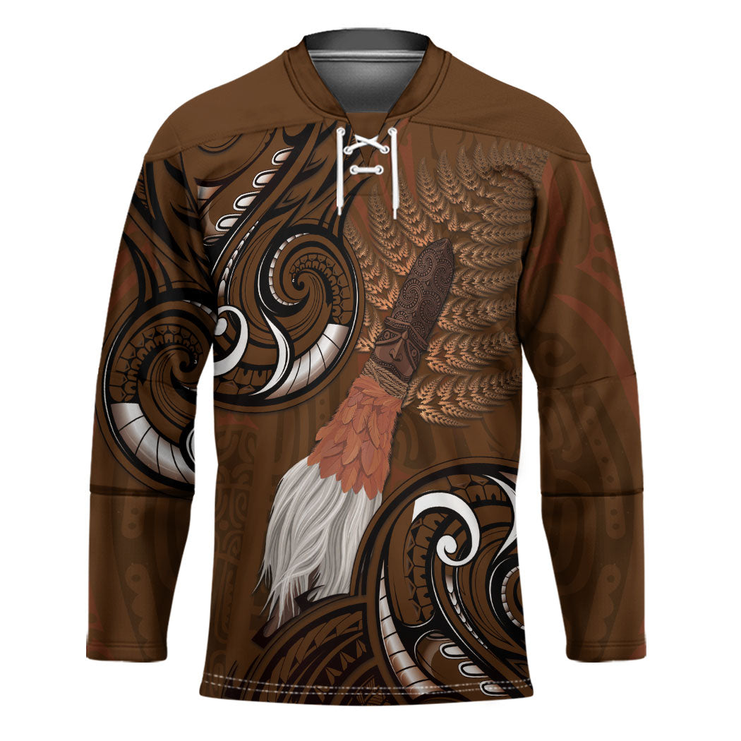 New Zealand Taiaha Hockey Jersey Maori Weapon Silver Fern Maori Pattern LT22 Unisex Brown - Polynesian Pride