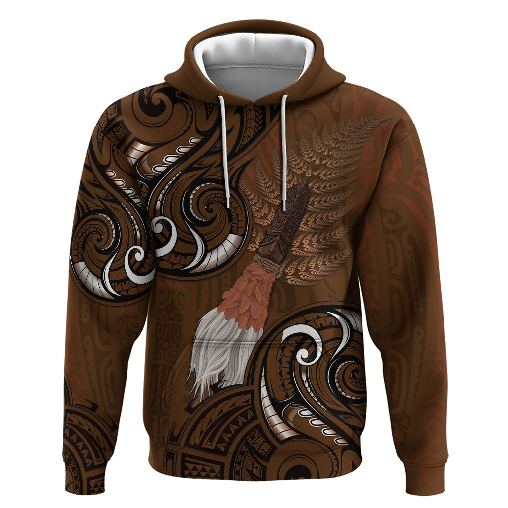 New Zealand Taiaha Hoodie Maori Weapon Silver Fern Maori Pattern LT22 Pullover Hoodie Brown - Polynesian Pride