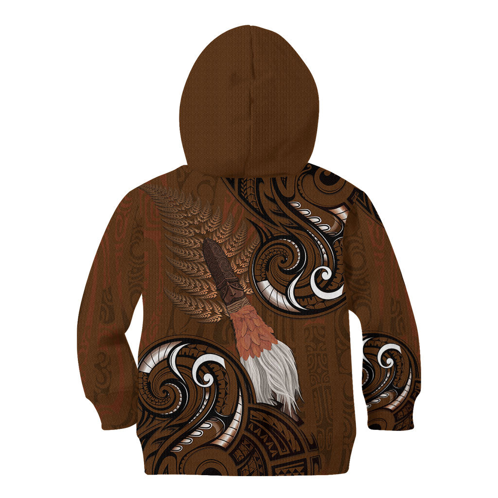 New Zealand Taiaha Kid Hoodie Maori Weapon Silver Fern Maori Pattern