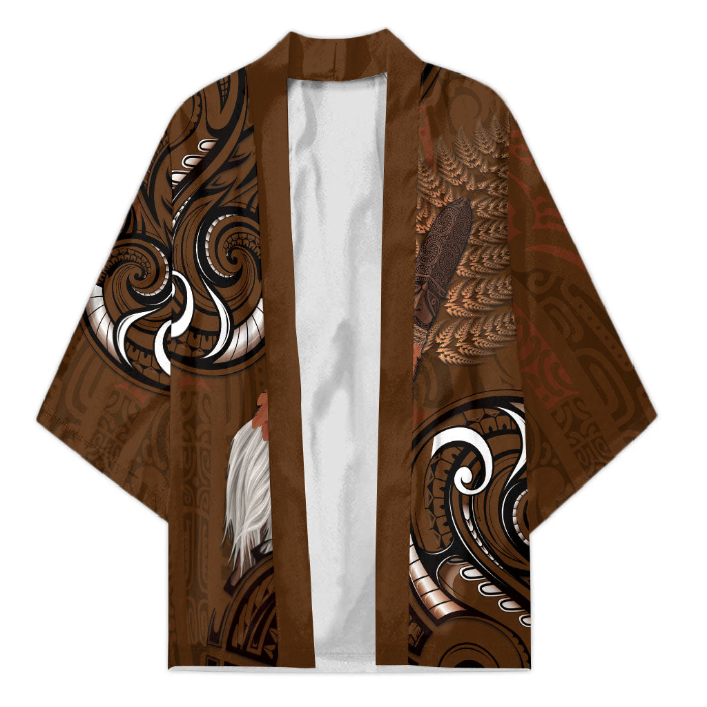 New Zealand Taiaha Kimono Maori Weapon Silver Fern Maori Pattern LT22 Unisex Brown - Polynesian Pride