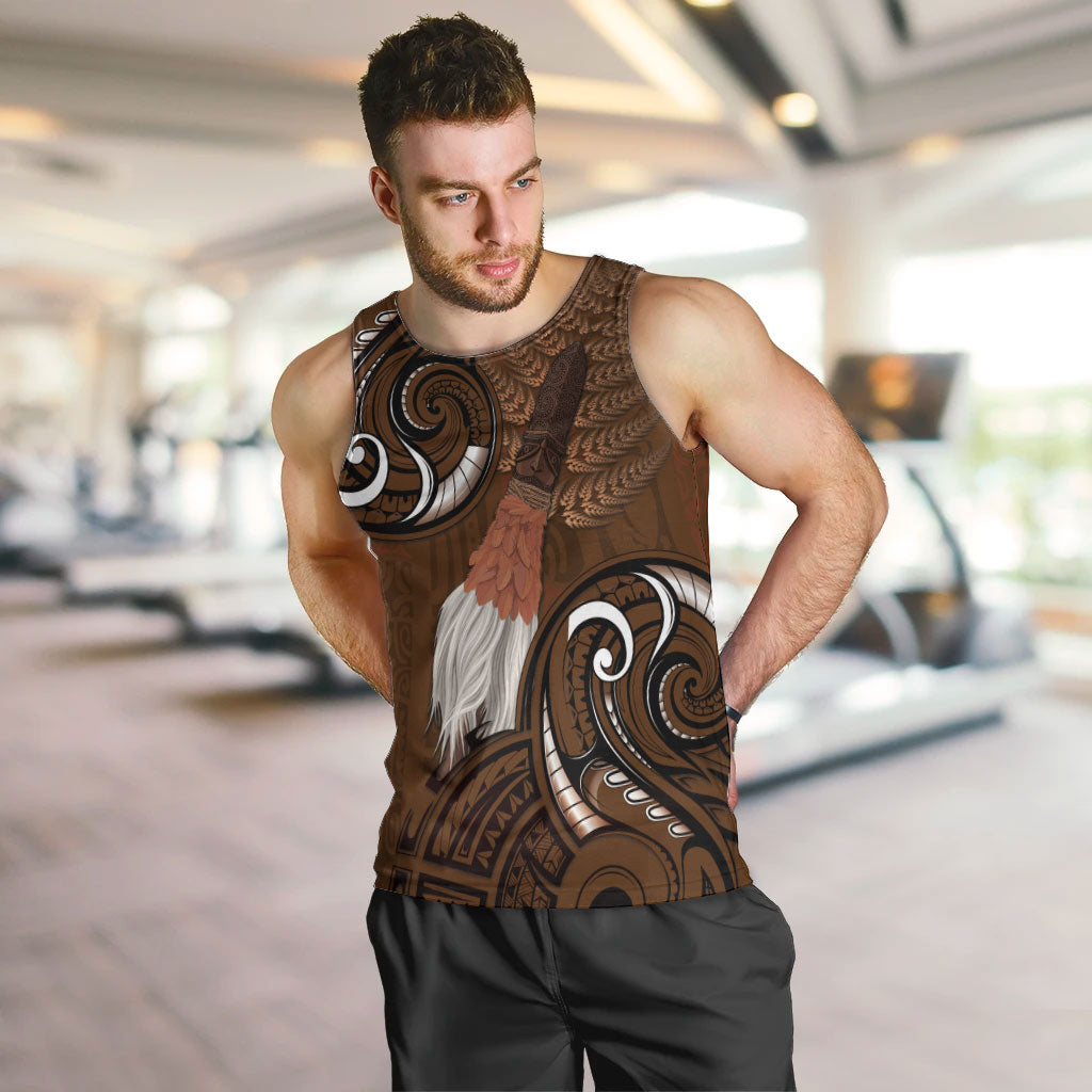 New Zealand Taiaha Men Tank Top Maori Weapon Silver Fern Maori Pattern LT22 Brown - Polynesian Pride