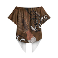 New Zealand Taiaha Off Shoulder Wrap Waist Top Maori Weapon Silver Fern Maori Pattern LT22 - Polynesian Pride
