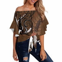 New Zealand Taiaha Off Shoulder Wrap Waist Top Maori Weapon Silver Fern Maori Pattern LT22 - Polynesian Pride