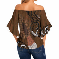 New Zealand Taiaha Off Shoulder Wrap Waist Top Maori Weapon Silver Fern Maori Pattern LT22 - Polynesian Pride